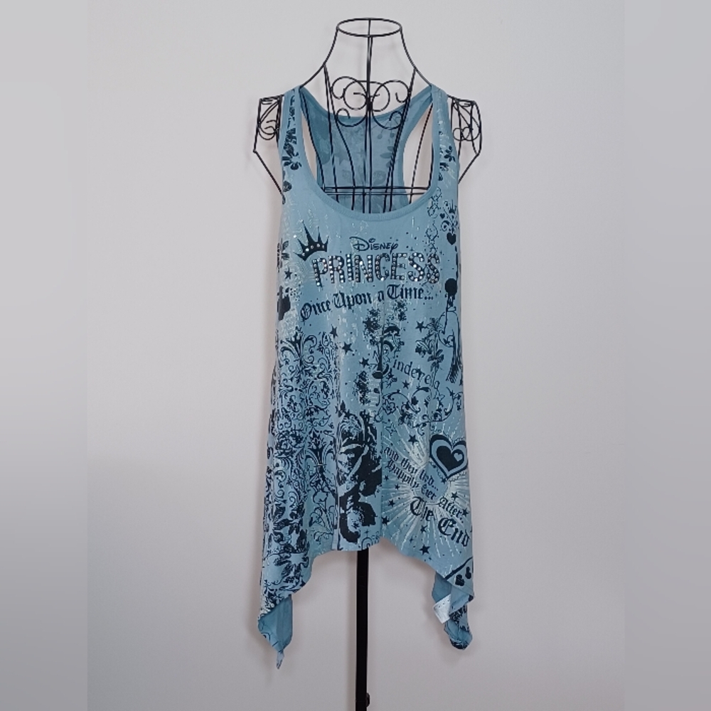 Disney Light Blue Princess Graphic Handkerchief Hem Tank Size M